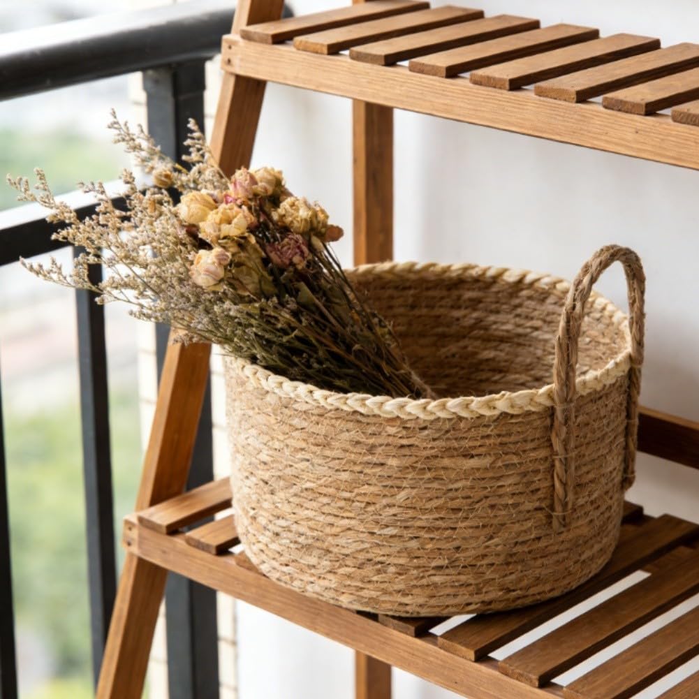 Generisch Cestino di erba intrecciato a mano, 28 cm, per piante | tessitura fatta a mano, più rustica per il fascino, naturale per l'aspetto, 28 x 28 x 18 cm, per una decorazione ideale