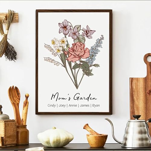 Customized Birth Month Flower Mothers Garden, Custom Canvas With Name