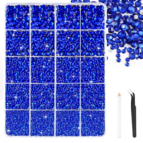 Bouiexye Juego de strass de color azul oscuro de 28000 piezas para Nailart, con 1 pinza y lápiz. Adecuado para la decoración DIY de ropa, zapatos, arte de uñas, pintura, etc