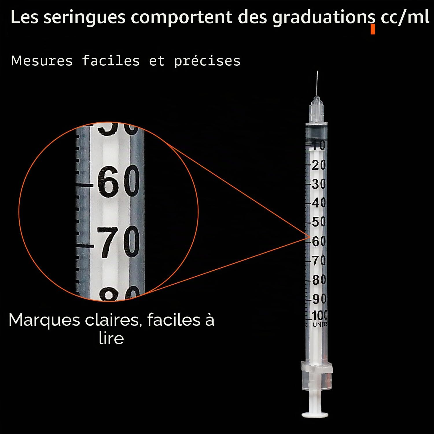 Lot de 100 outils de mesure en plastique à usages multiples, 1 ml, 31G x 6 mm, emballés individuellement