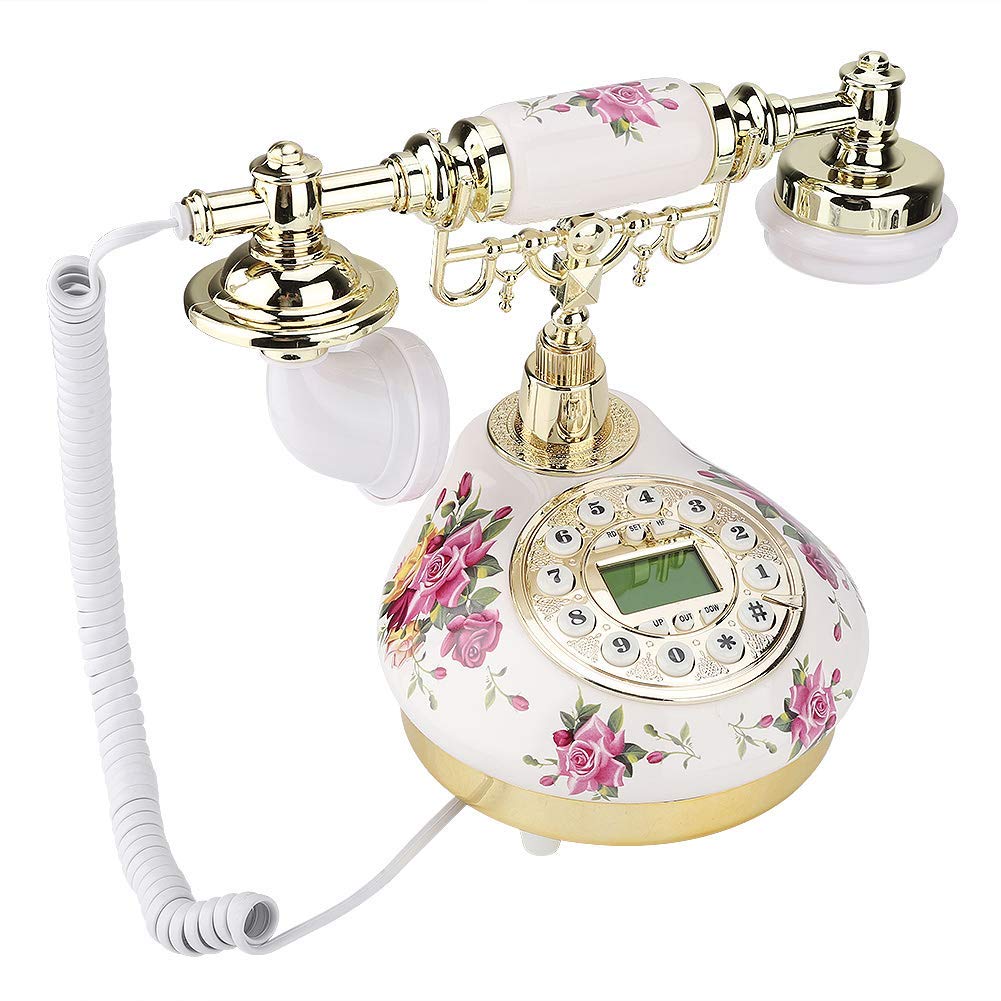 Téléphone Fixe Retro Téléphone Filaire Antique, Téléphone Rétro Classique en Céramique à L'ancienne avec Cadran à Bouton-Poussoir Téléphone Filaire de Bureau avec écran LCD pour Décoratio