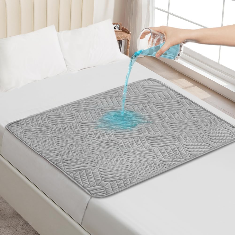 DUJUIKE Assorbente Per Incontinenza Lavabile Con Ali, Coprimaterasso Impermeabile, Lenzuolo Assorbente Riutilizzabile Per Incontinenza E Pipì A Letto, Fondo Antiscivolo (Grigio Chiaro, 2pcs(90×135cm))