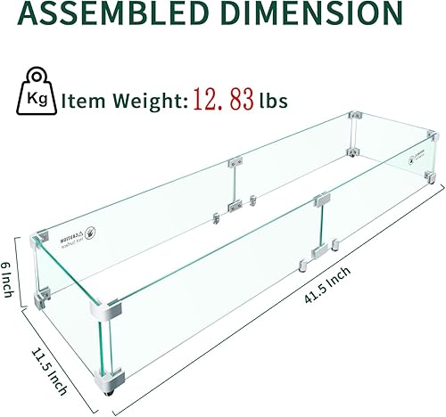 Miniatura 9 de Pariplus Protector de viento para fogata  30 x 14 x 7 pulgadas, protector de viento rectangular de vidrio para mesa de fogata de gas al aire libre,