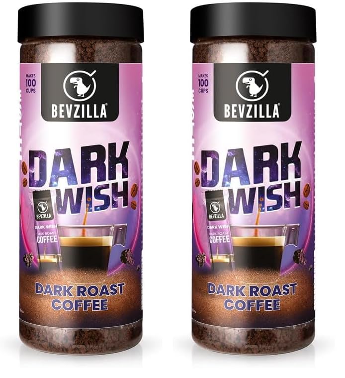 Image of Bevzilla 200 Gram Black Roast (Dark Wish) Strong Coffee | Make 100 Cups | Arabica Coffee Powder | Bold & Intense | Best for Espresso, Cappuccino, Latte|Hot & Cold Brew Ready (Pack of 2)