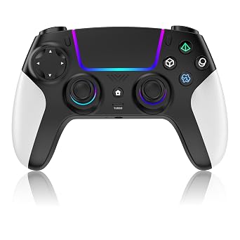 وحدة تحكم لاسلكية لجهاز PS5 مع RGB LED،TURBO، اهتزاز مزدوج، مستشعر جيروسكوبي 6 محاور، لوحة لمس، مريحة لوحدة تحكم PlayStation 5، متوافقة مع PlayStation 5/PC/Mac، مضادة للانزلاق باللونين الأبيض والأسود