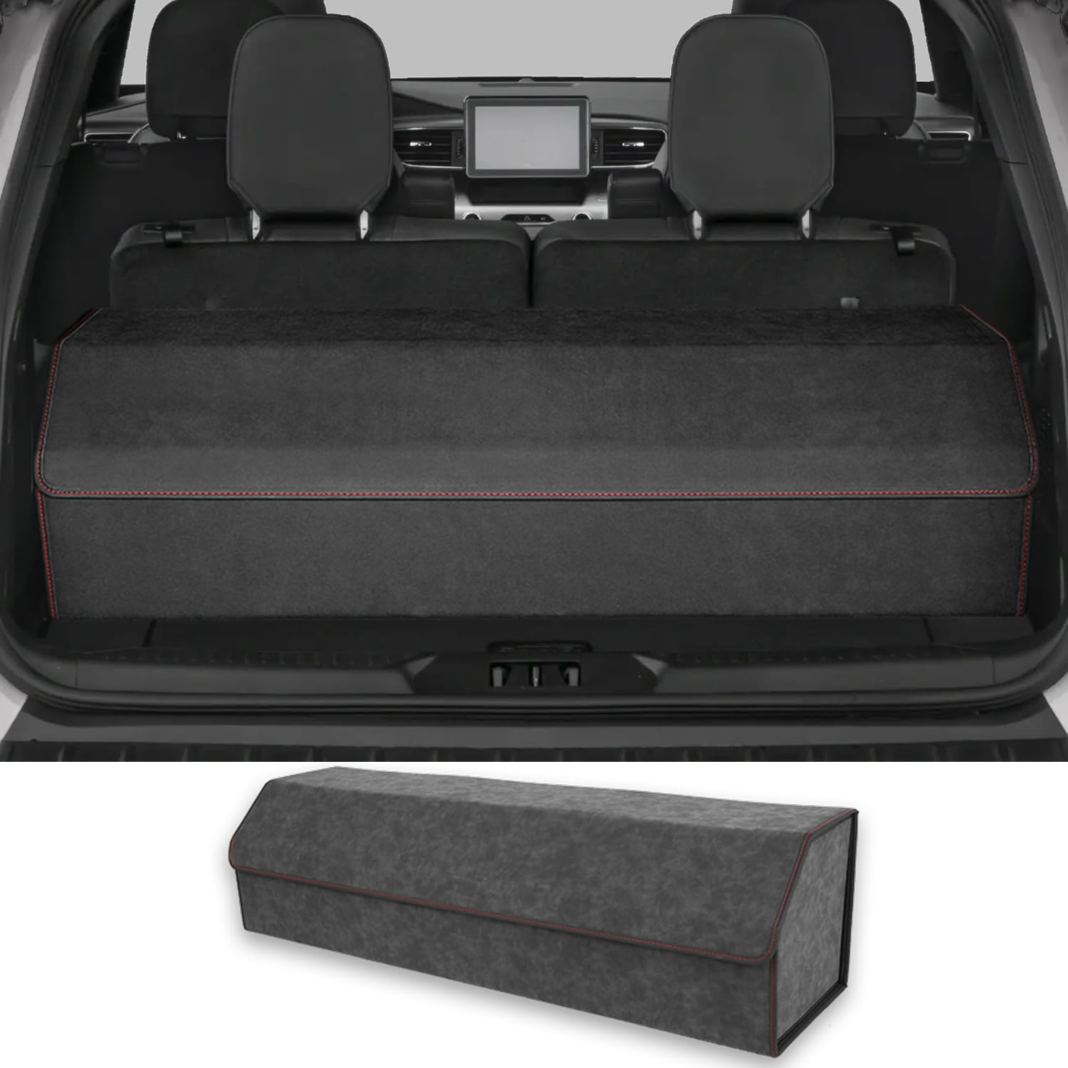 JIEREPU Trunk Organizer for Ford Explorer 2020-2025 - Black Alcantara Leather Storage Box, Tailored Precision, Maximize Your Storage, Large Foldable Trunk Organizer Boxs with 3 Compartments