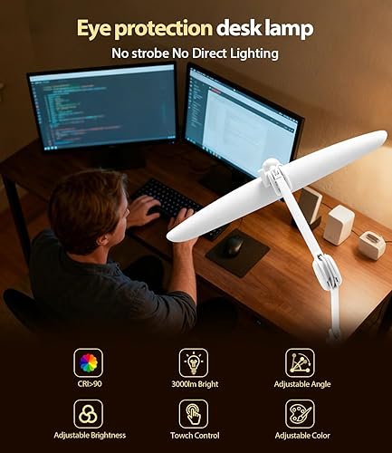 Miniatura 3 de Lámpara de escritorio LED con abrazadera, luz de escritorio de arquitecto para oficina en casa, monitor de computadora de doble pantalla, brazo