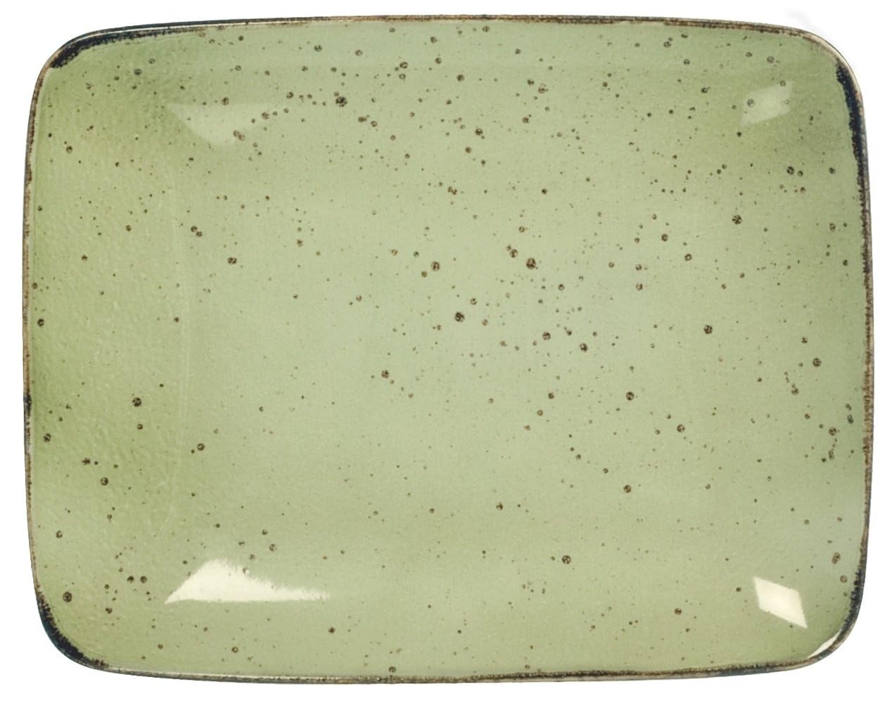 H&h Set of 6 Stoneware Plates Mimosa Green Rectangular 29 x 23 cm