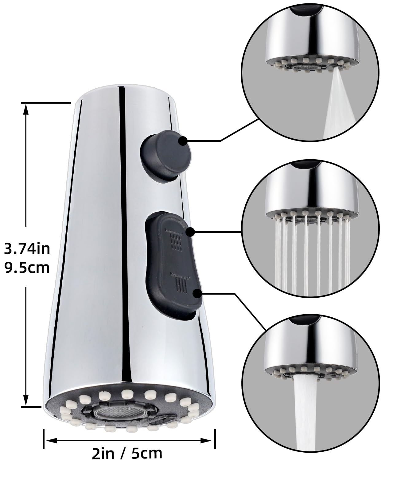 Hibbent Tête de robinet de cuisine de remplacement, Pull Down tête de pulvérisation de cuisine avec 15 adaptateurs, 3-fonctions de cuisine buse de pulvérisation (G1/2)-argent