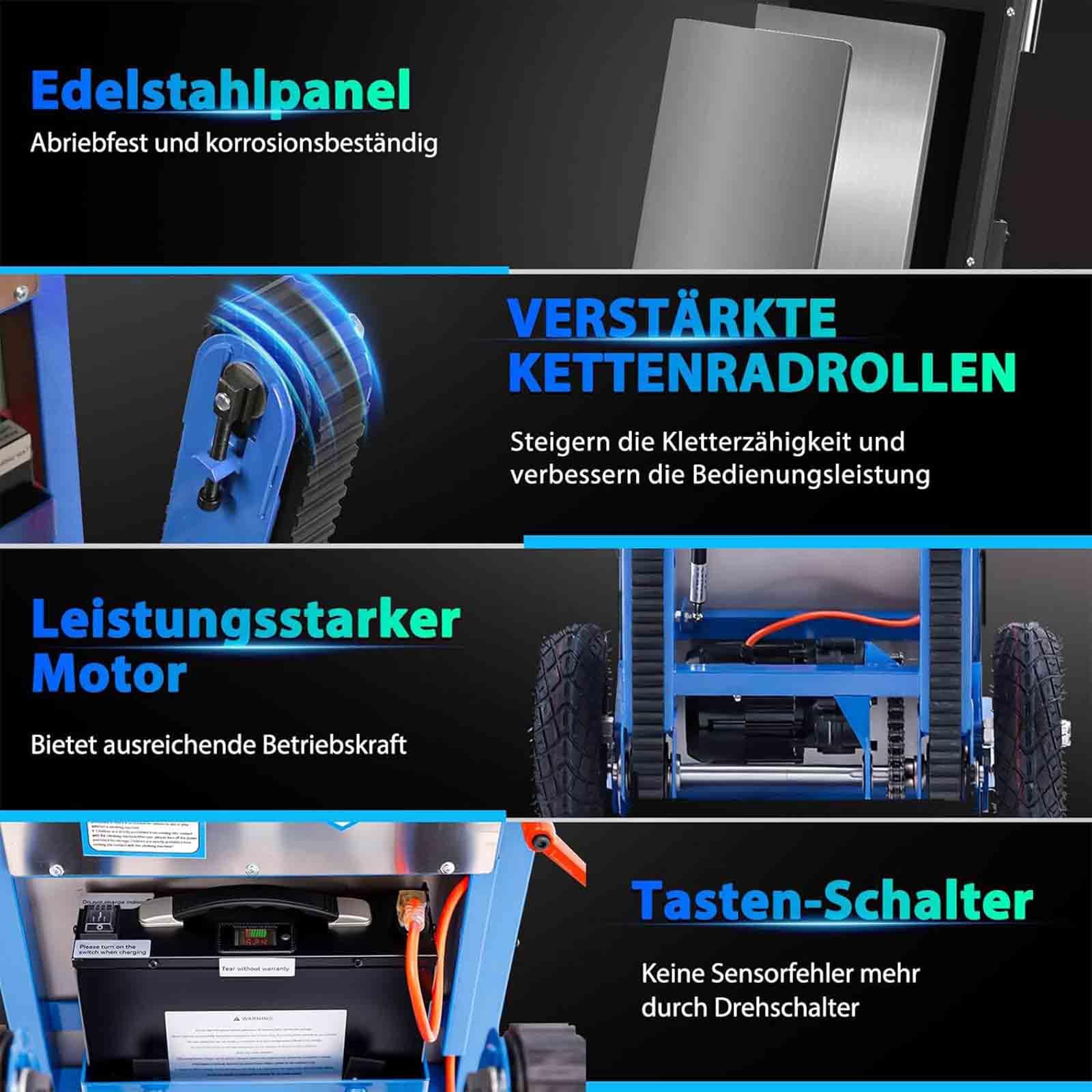 Carrello Elettrico da 1200 W, scaletta elettrica con capacità di carico di 880 lbs, con Batteria Rimovibile, con Corda di Sicurezza e Pompa ad Aria per Il Trasporto di mobili,008