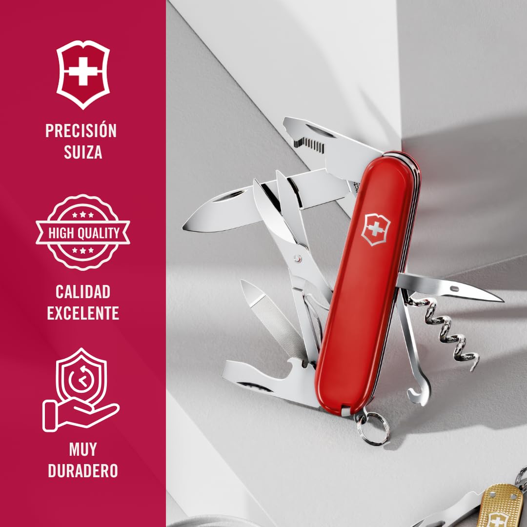 Victorinox Navaja de bolsillo Companion, 16 funciones, multiherramienta de bolsillo, incl. tijeras, destornillador, bolígrafo, Hecha en Suiza, roja | Cuchillo suizo del ejército | cuchillo suizo mediano | cuchillo de bolsillo pequeño para hombre | transpo
