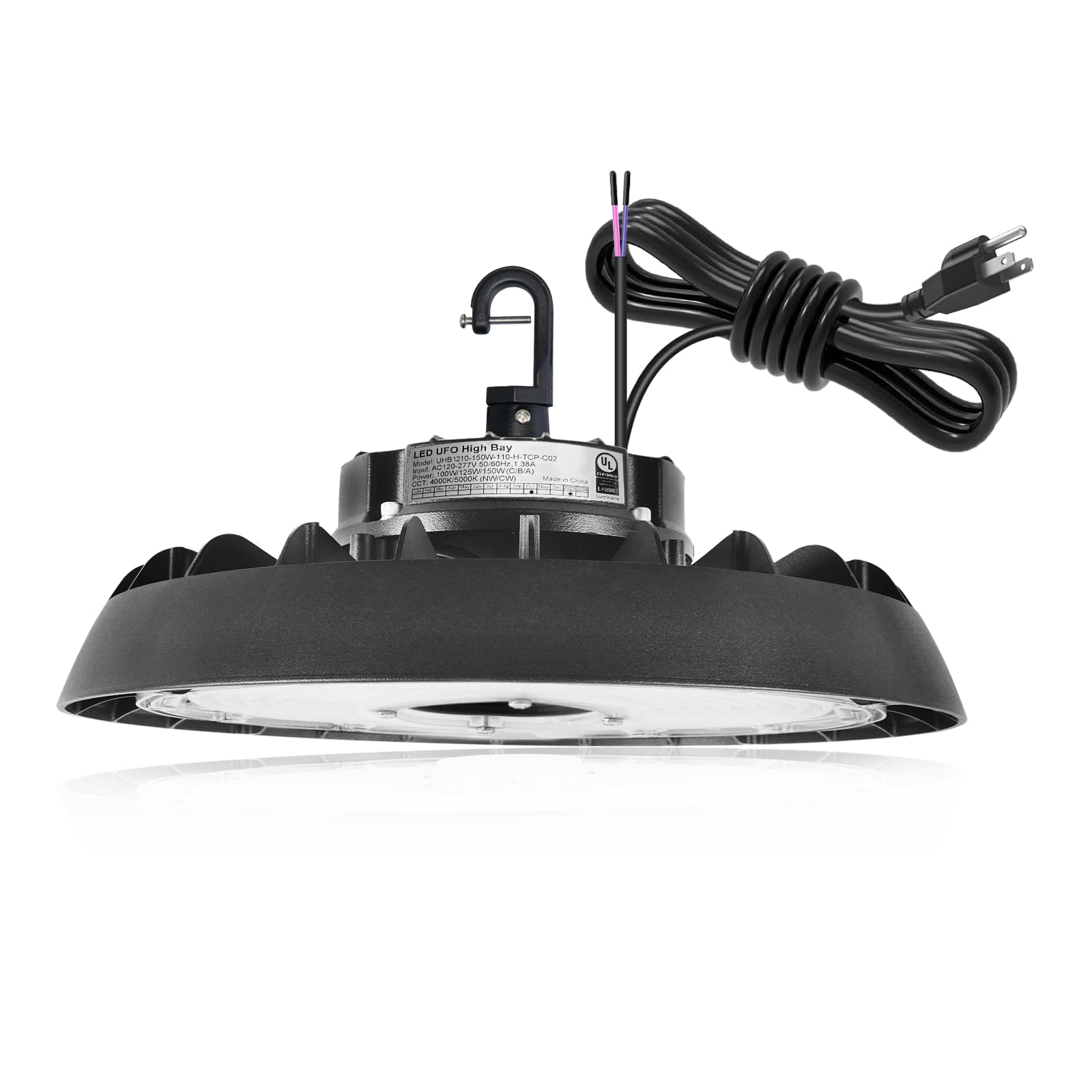UFO High Bay LED Shop Lights 150W 24000LM 5000K UL Listed 0-10V Dimming 6 Cord High Bay LED