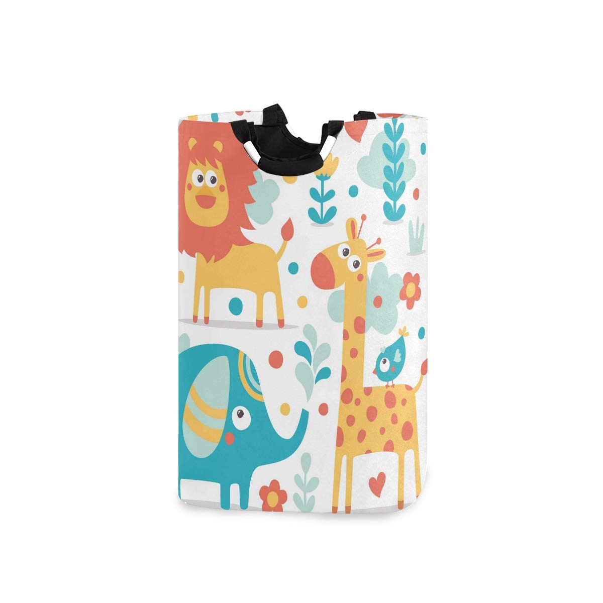 Mnsruu Pattern 3 Elephant Lion Giraffe Jungle Laundry Hamper Bag Collapsible Laundry Basket With Handle Foldable Storage Bin