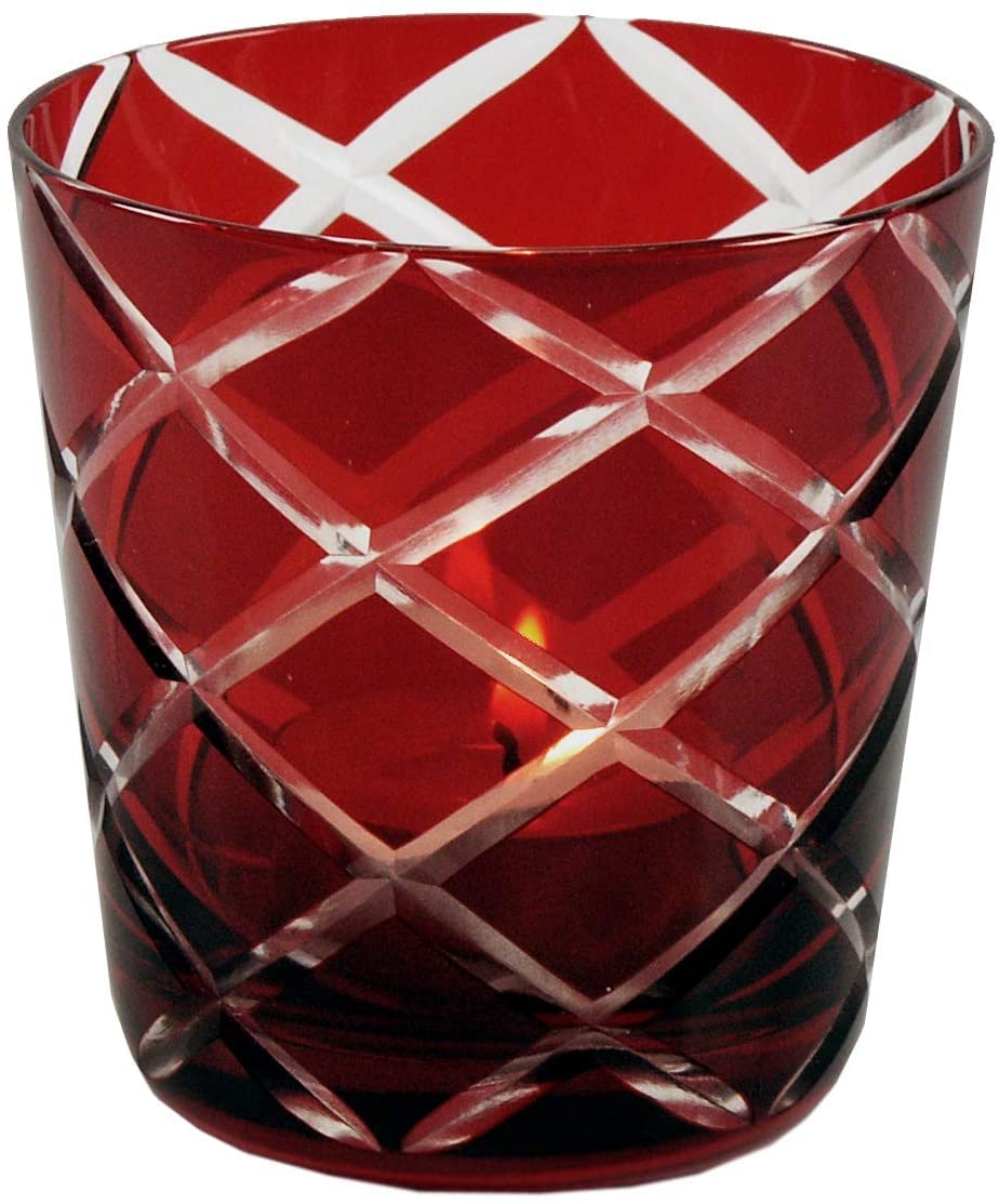 EDZARD Zestaw 4 szklanek kryształowych Dio czerwone (do 140 ml, wysokość 8 cm) ręcznie szlifowane - szklanki na podgrzewacze, szklanki do napojów, szklanki do whisky, do mrożonej kawy, soku, ginu