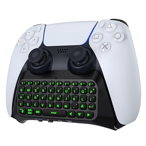 MoKo Teclado para controlador PS5 con retroiluminación verde mini teclado inalámbrico Bluetooth para Playstation 5 altavoz integrado y conector de