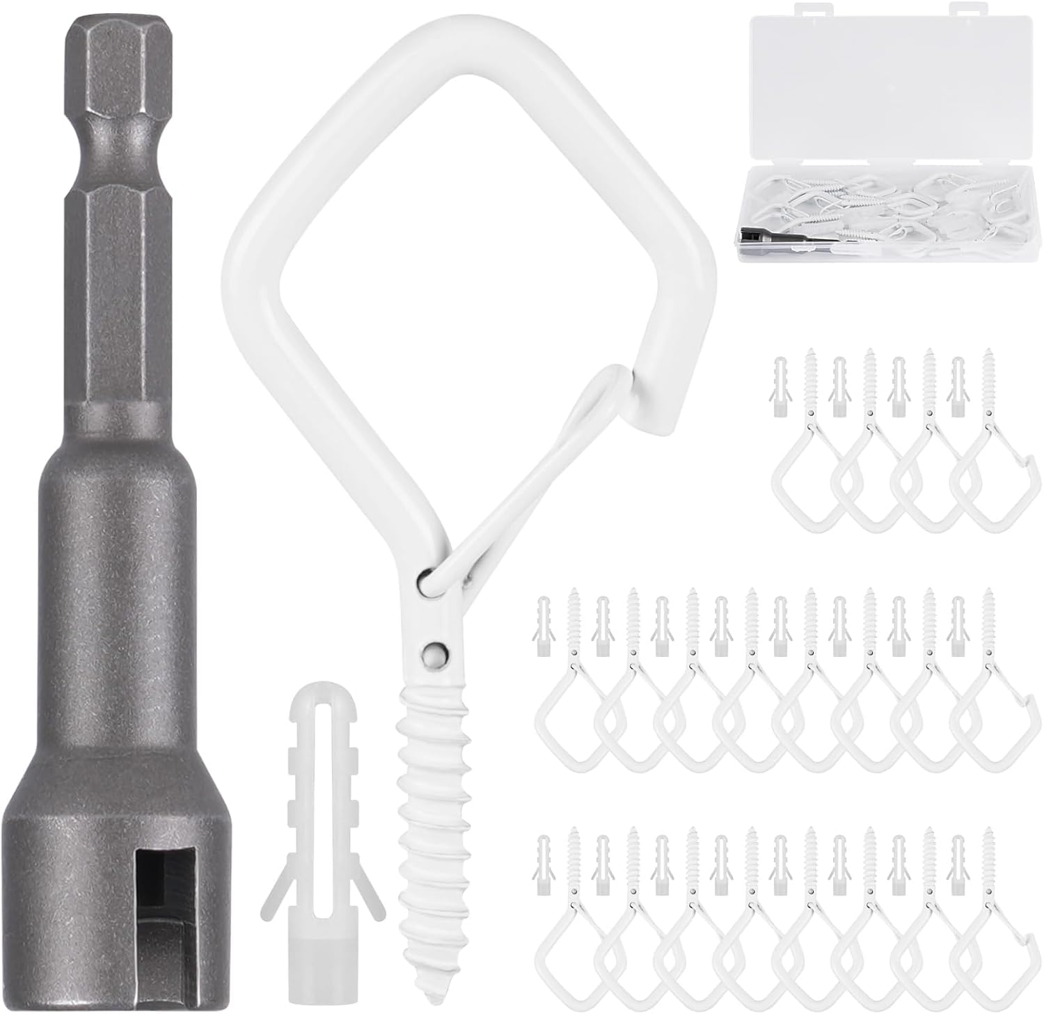 10 Pieces Q Screw Hooks for Hanging Heavy Duty with Safety Buckle, Weatherproof Metal Ceiling Hooks for Hanging Plants, Cup, Wind Chime, Bird Feeders, Lights at Indoor&Outdoor (5cm, White)-picture-32