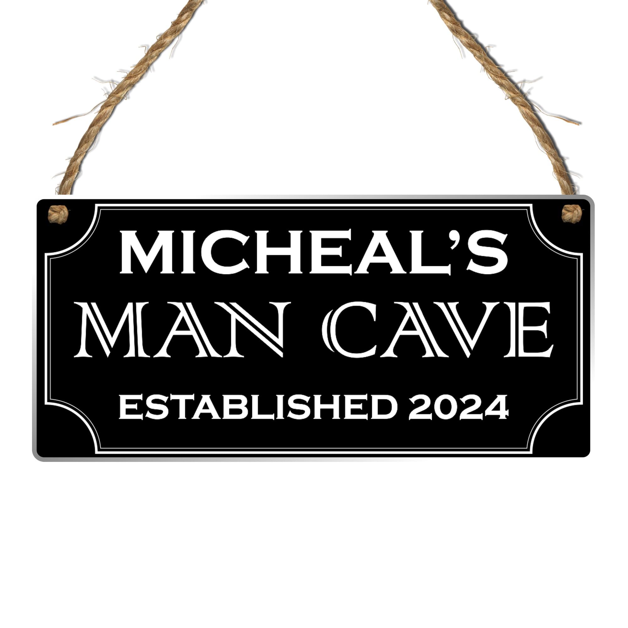Custom Man Cave Plaque – Personalised Man Cave Sign with Name and Established Date, Wall Hanging Decor (Acrylic Indoor & Outdoor Use)
