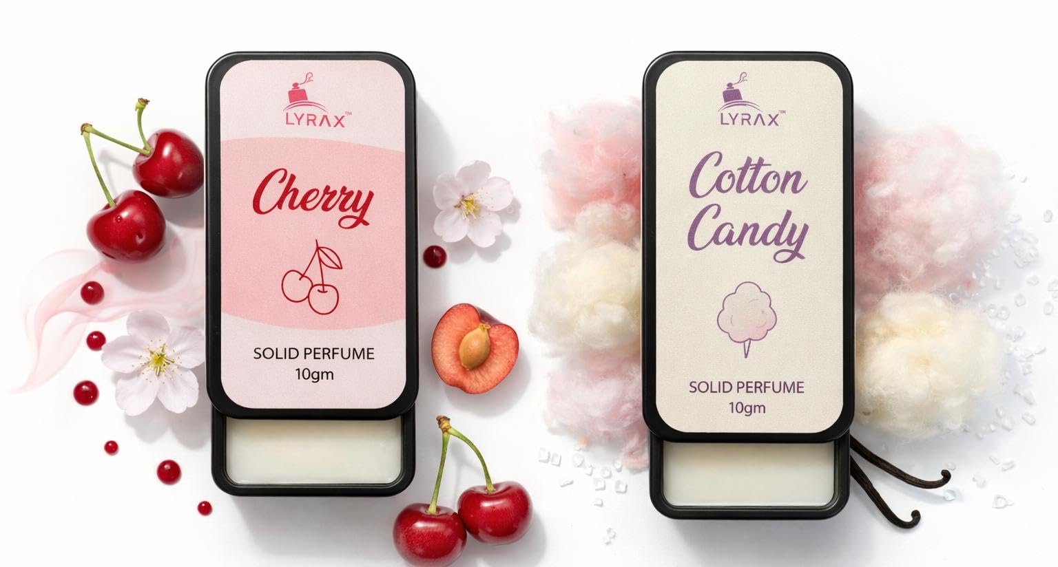 Lyrax Cherry & Cotton Candy Solid Perfume Combo | Long Lasting Fruity Fragrance | Pocket Perfume for Men & Women | Travel Friendly Natural Solid Perfume Pack of 2 (2x10g)-picture-19