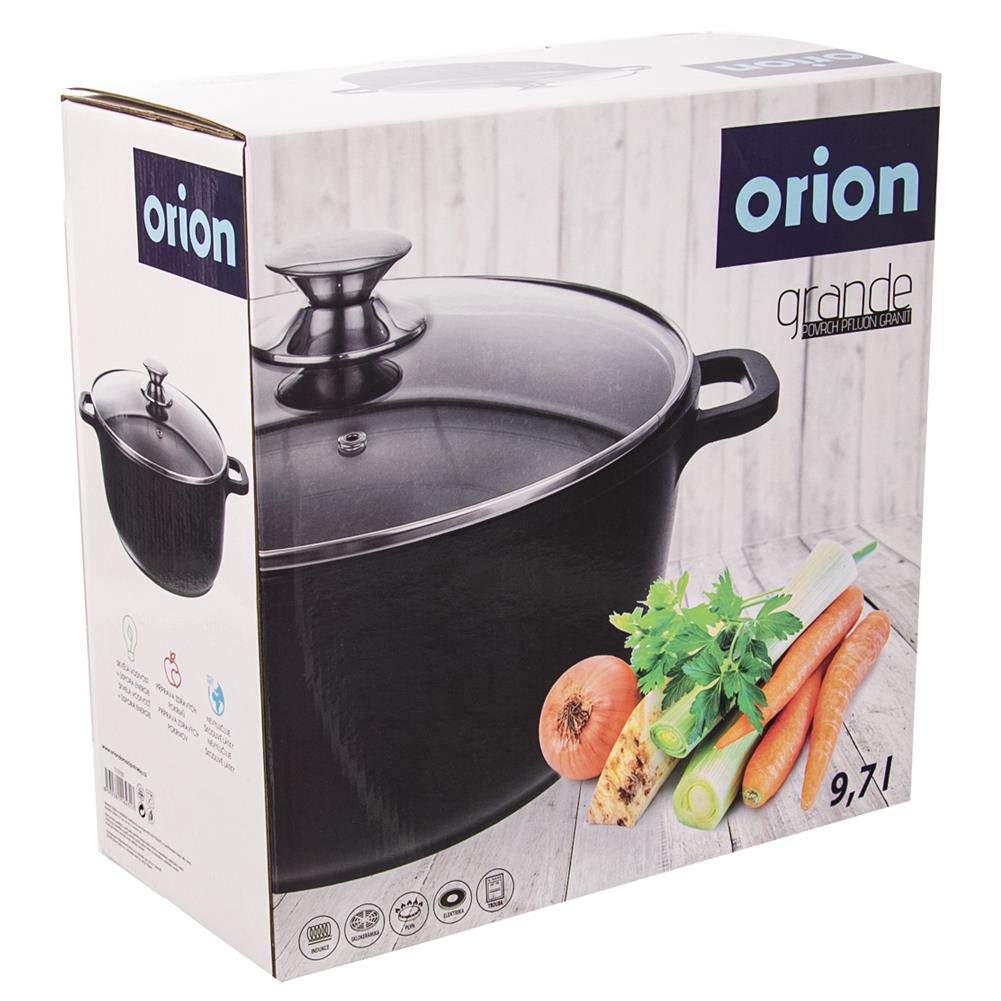 orion group Olla de aluminio fundido | con tapa de cristal de granito, 32 cm, 9,7 l de gas