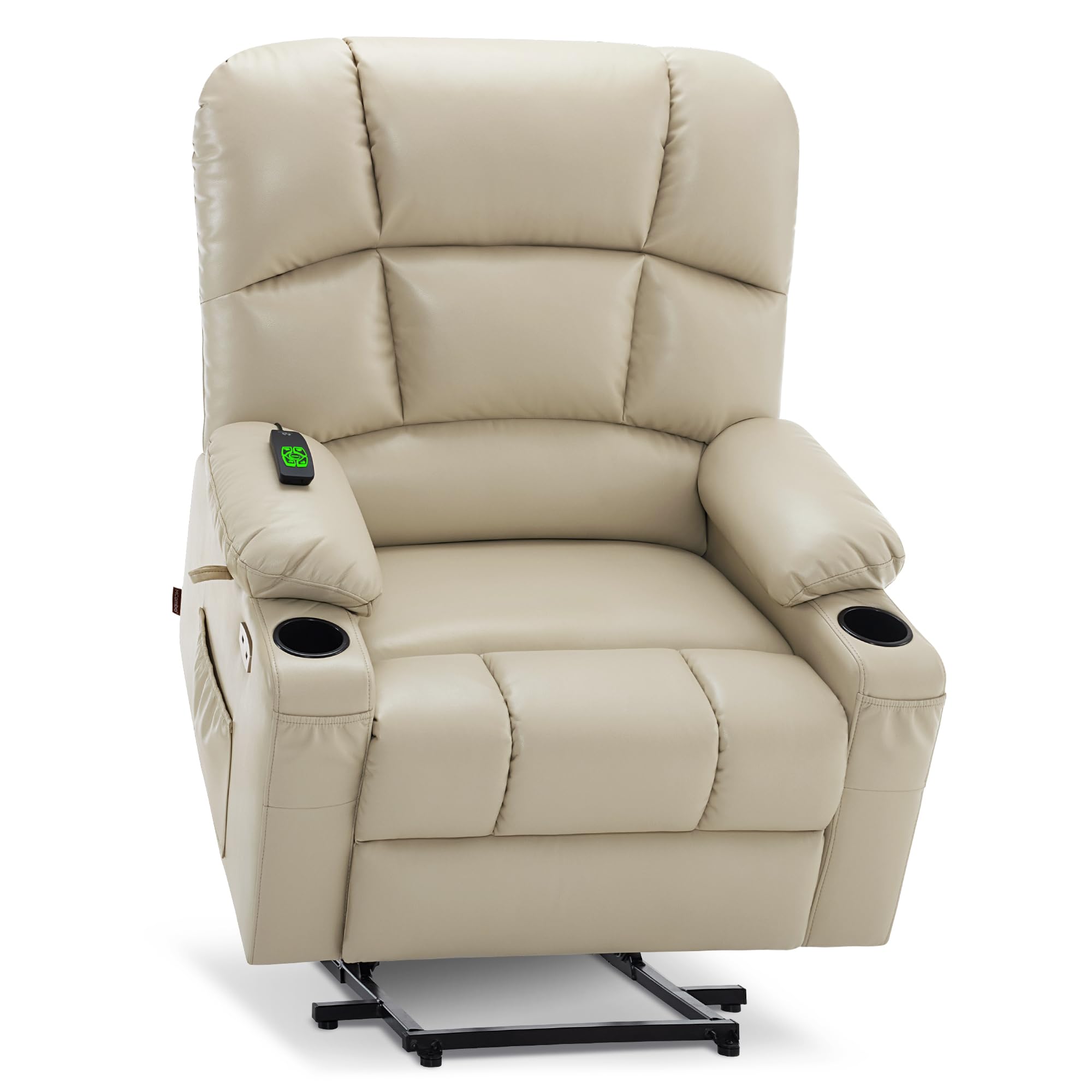 MCombo Oversized Dual Motor Power Lift Recliner Chair Sofa with Massage and Heat for Big Elderly People, Infinite Position, USB Ports, Faux Leather