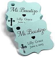 Vista 33 de Mi Bautizo - Etiquetas pequeñas personalizadas con cruz (juego de 20) (blanco)