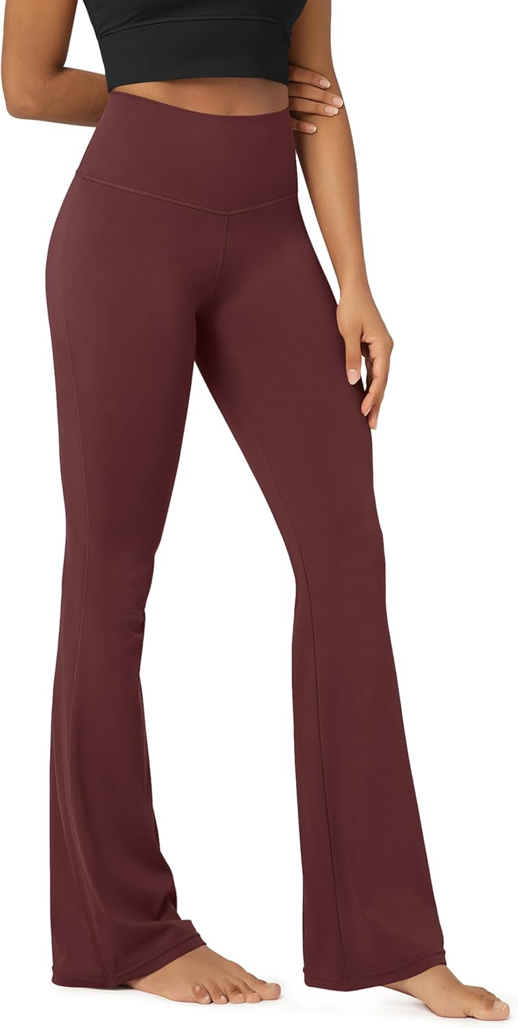 ODODOS Women's Powerful Tummy Control Flared Yoga Pants 2.0 High Waist Workout Bootcut Leggings with Inner Pocket- 29" / 31"