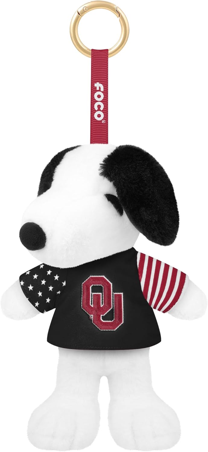 FOCO Oklahoma Sooners NCAA Americana Plush Snoopy Peanuts Bag Charm Keychain