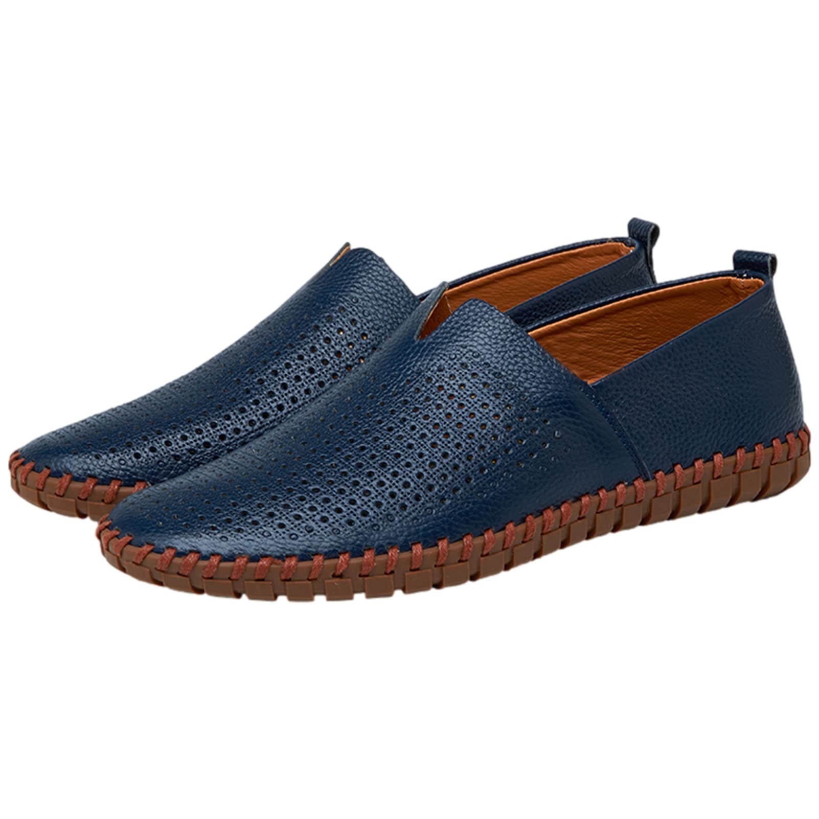 ANUFER Hombres Piel Genuina Mocasines Planos Ponerse Suave Suela Hecha A Mano El Verano Ahuecado Zapatos Casuales de Conducción