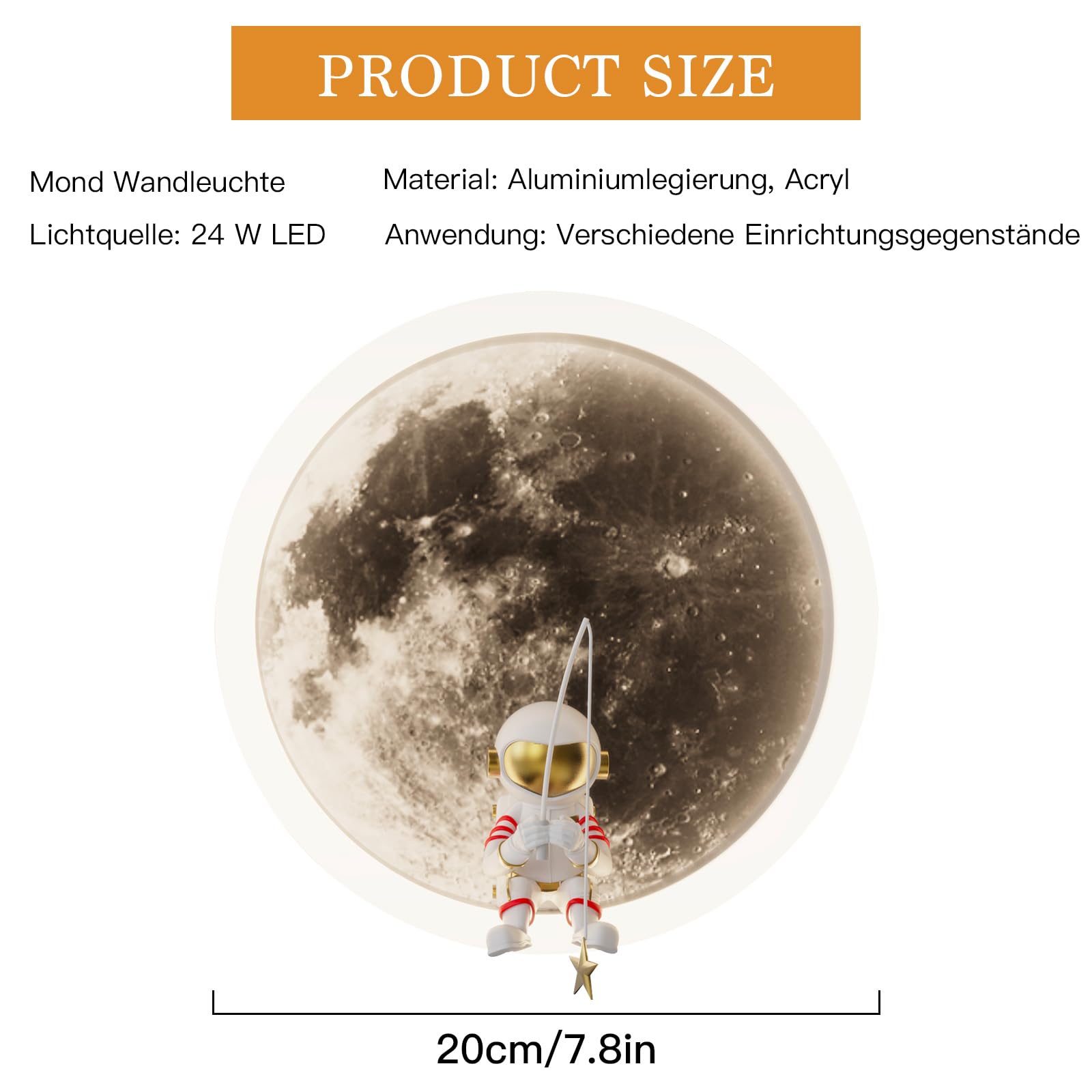 HTsilphelene LED Moon Wall Lights for Kids Indoor with Astronaut Decoration Children's Room Decor Bedside Wall Lamp,3000K 12W Creative Round Sconces Wall Lighting for Kids Bedroom (A:Black) - Image 3