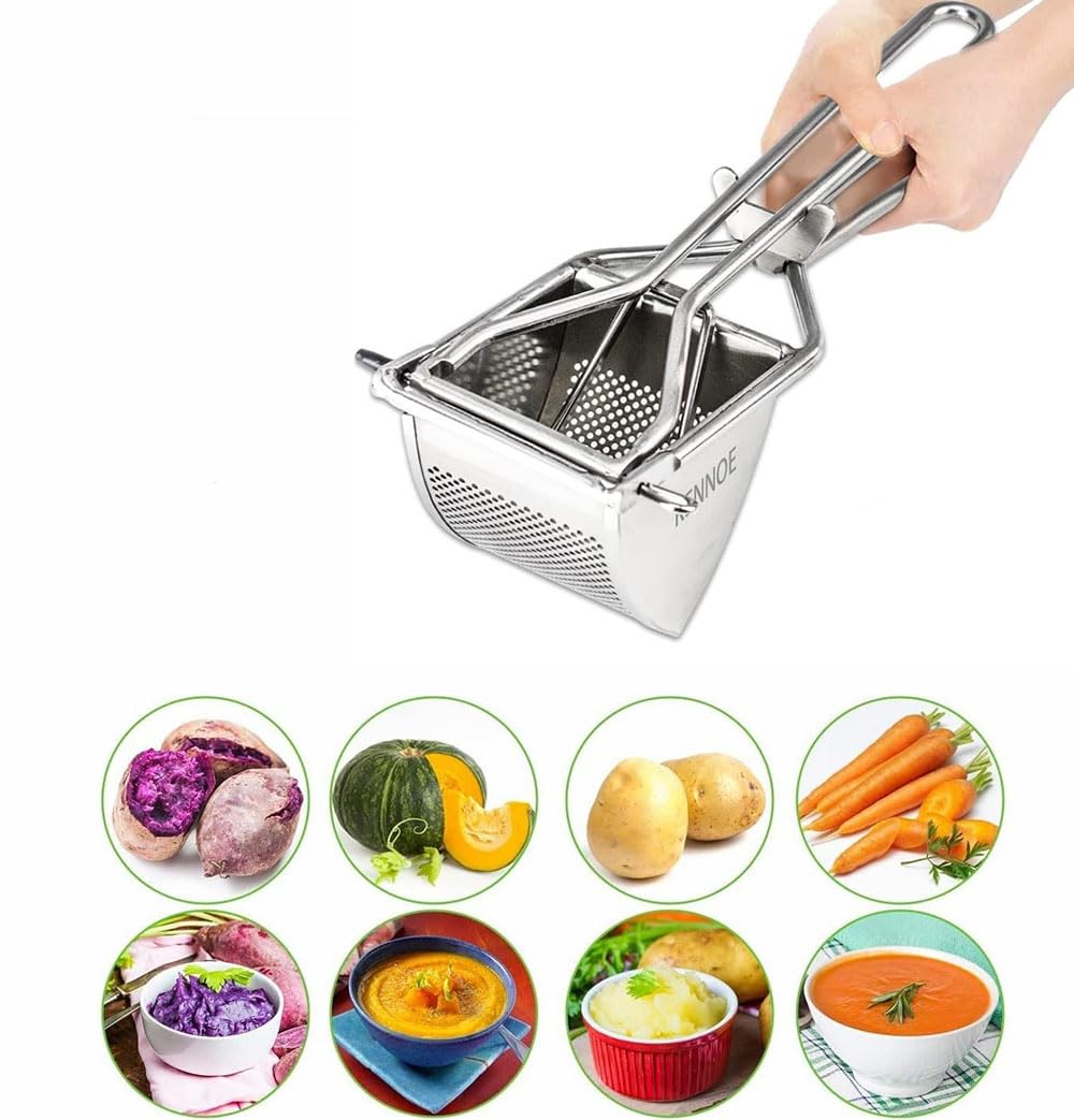 Schiacciapatate In Acciaio Inox Con 3 Colini Intercambiabili - Per Purè, Verdure, Facile Da Pulire, Lavabile In Lavastoviglie
