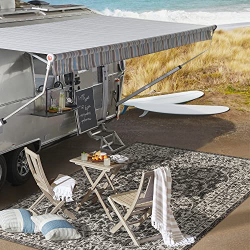 Image of JONATHAN Y Vine and Border Indoor Outdoor Area Rug 5X8 Black /Gray, Palazzo Textured Weave for Backyard, Patio, Porch, Easy-Cleaning, High Traffic, Pet-Friendly, Non-Shedding (SMB103C-5)