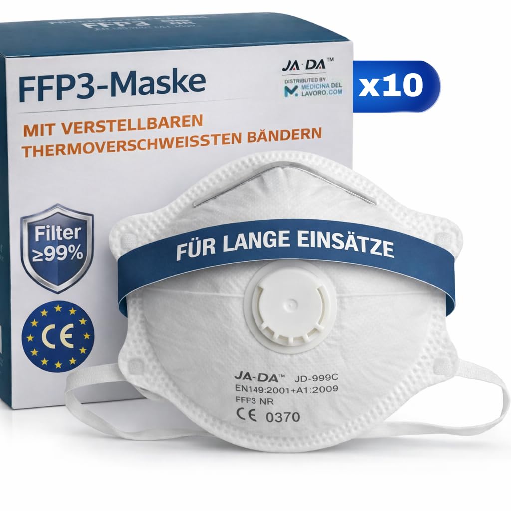 10 FFP3 Mund-und Nasenschutz Maske mit Ventil EC Zertifizierung, 5 lagige Maske , Staub- und Partikelschutzmaske, Schutzmaske mit hoher BFE-Filtereffizienz ≥ 99, 10 Atemschutzmaske