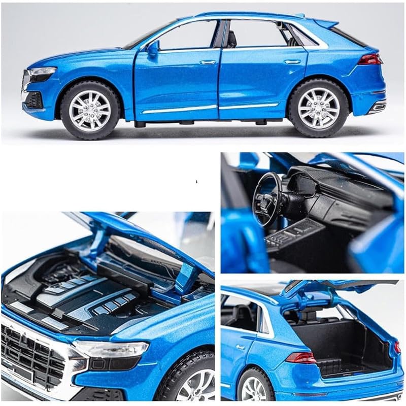 Image of Kids Model 1:32 Q8 Die Cast Metal Car Pull Back Action Opening Doors with Realistic Engine Sound Lights Toy Car Gift for Boys - Multi
