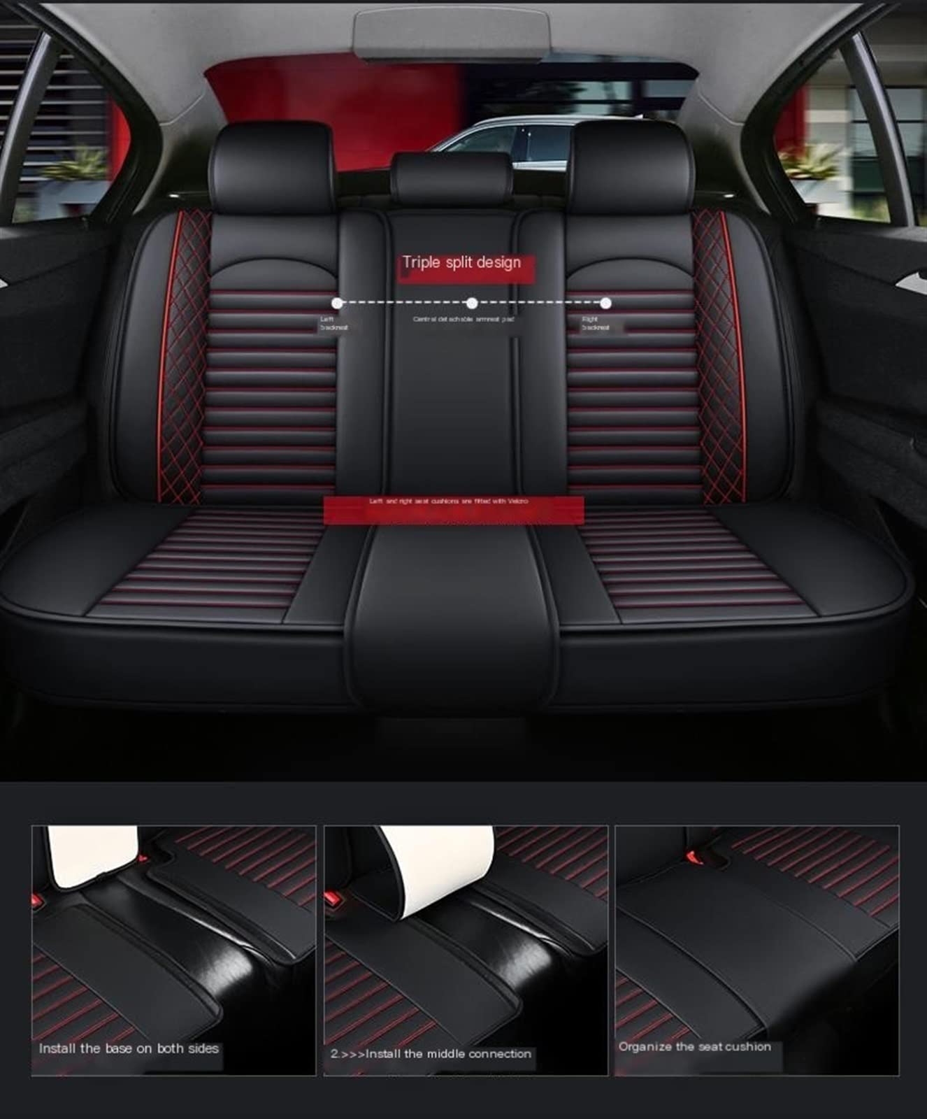 WILSEM Housse De Siège De Voiture 5 Places Accessoires De Voiture Intérieur Décoratif Housses De Siège Avant Et Arrière pour Dodge pour Caravane Coussins Siège (Color : Black Red 5 Seat 1)