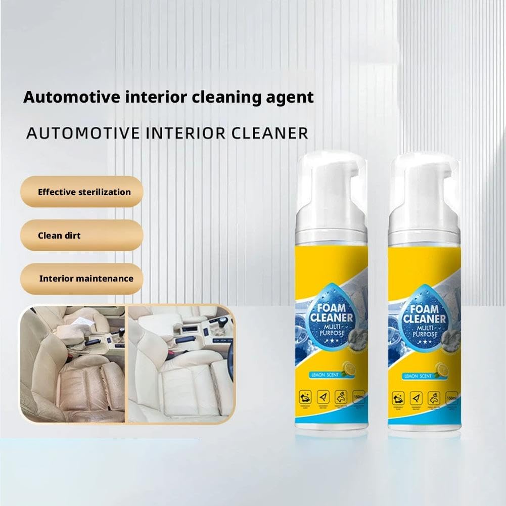 Detergente schiumogeno potente per interni auto con panno in microfibra e spugna, spray multiuso senza risciacquo per la pulizia profonda di sedili in pelle, cruscotto e rivestimenti in tessuto