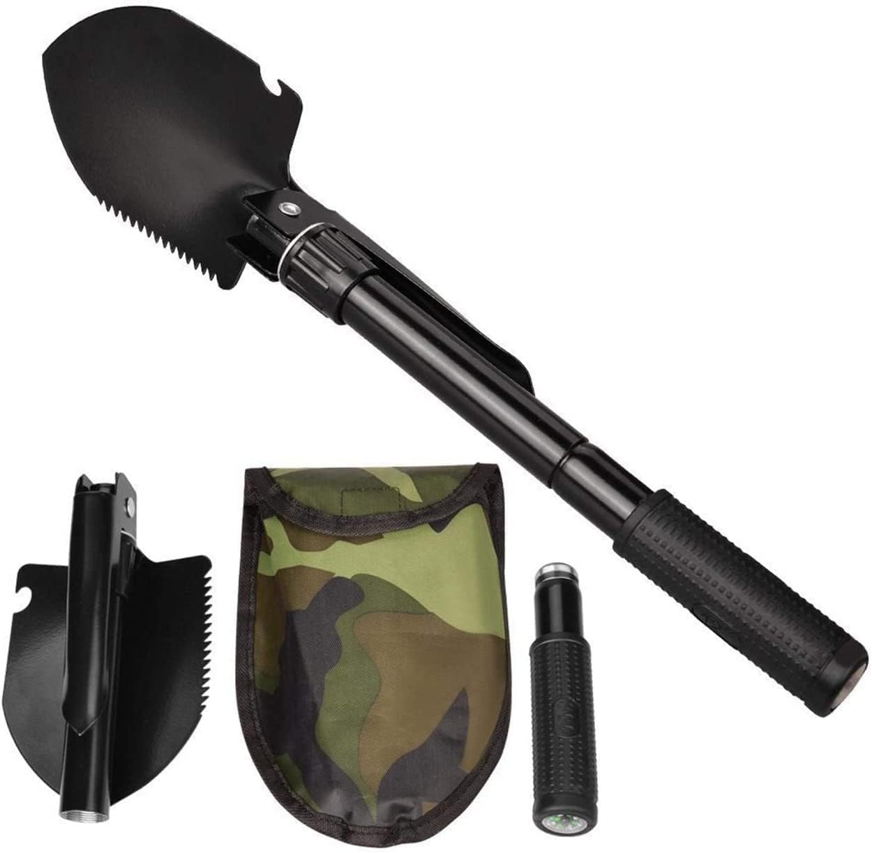 Military Portable Folding Shovel and Pickax, Small Compact Pickaxe with Carrying Pouch, Military Entrenching Survival Multitool for Camping, Hiking, Backpacking, Pouch Included