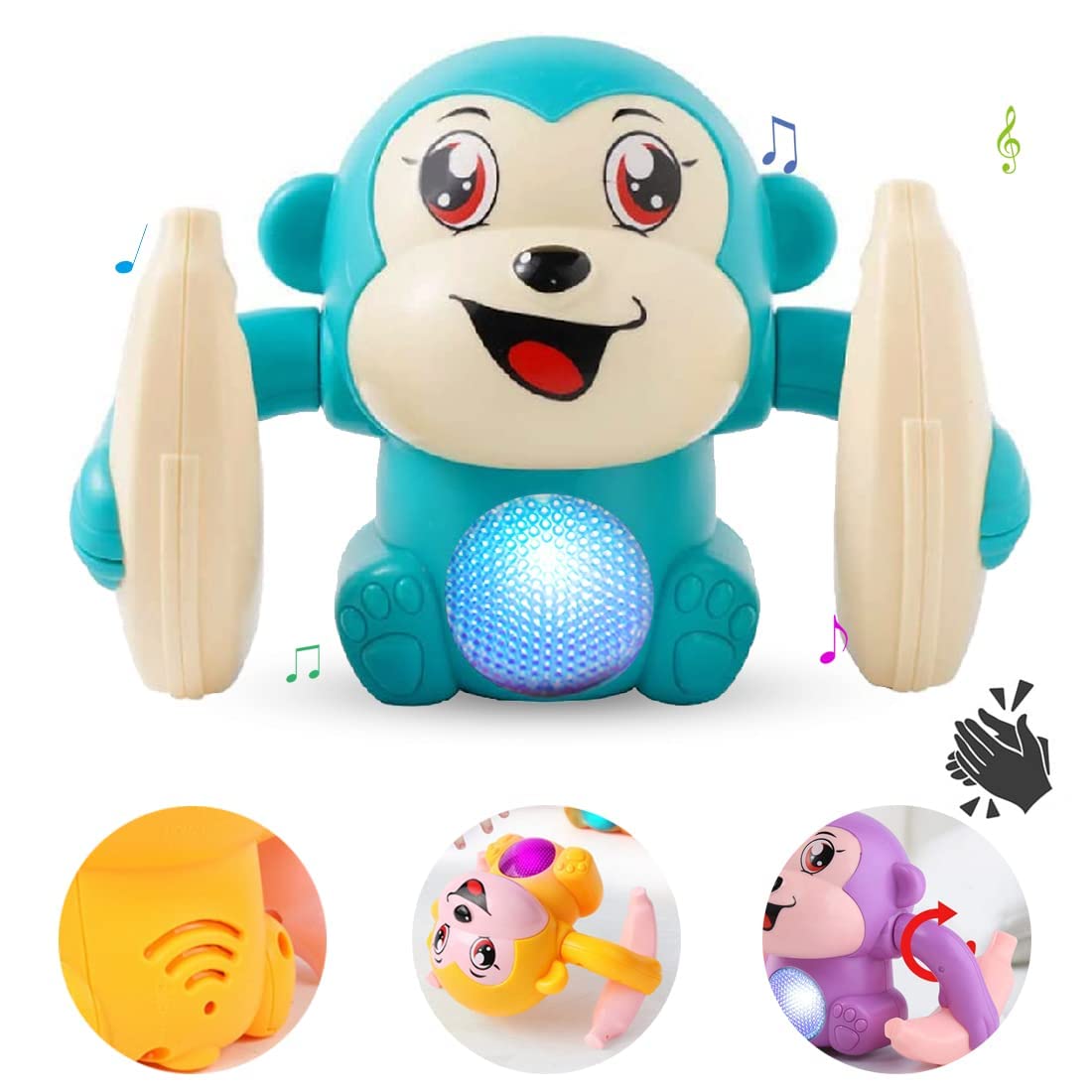 Dancing Monkey Musical Toy for Kids Baby Spinning Rolling Doll Tumble Toy with Voice Control Musical Light and Sound Effects with Sensor - ISI Mark - Multicolor