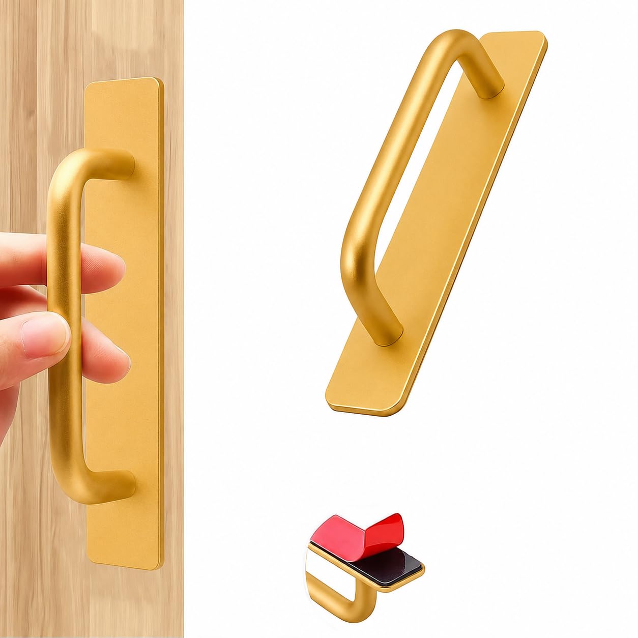 1 Pcs Self Adhesive Cabinet Door Handle Stick On Handle Self Stick Drawer Pulls No Drill Black Cabinet Pulls Peel and Stick for Glass Sliding (Gold)-image-11