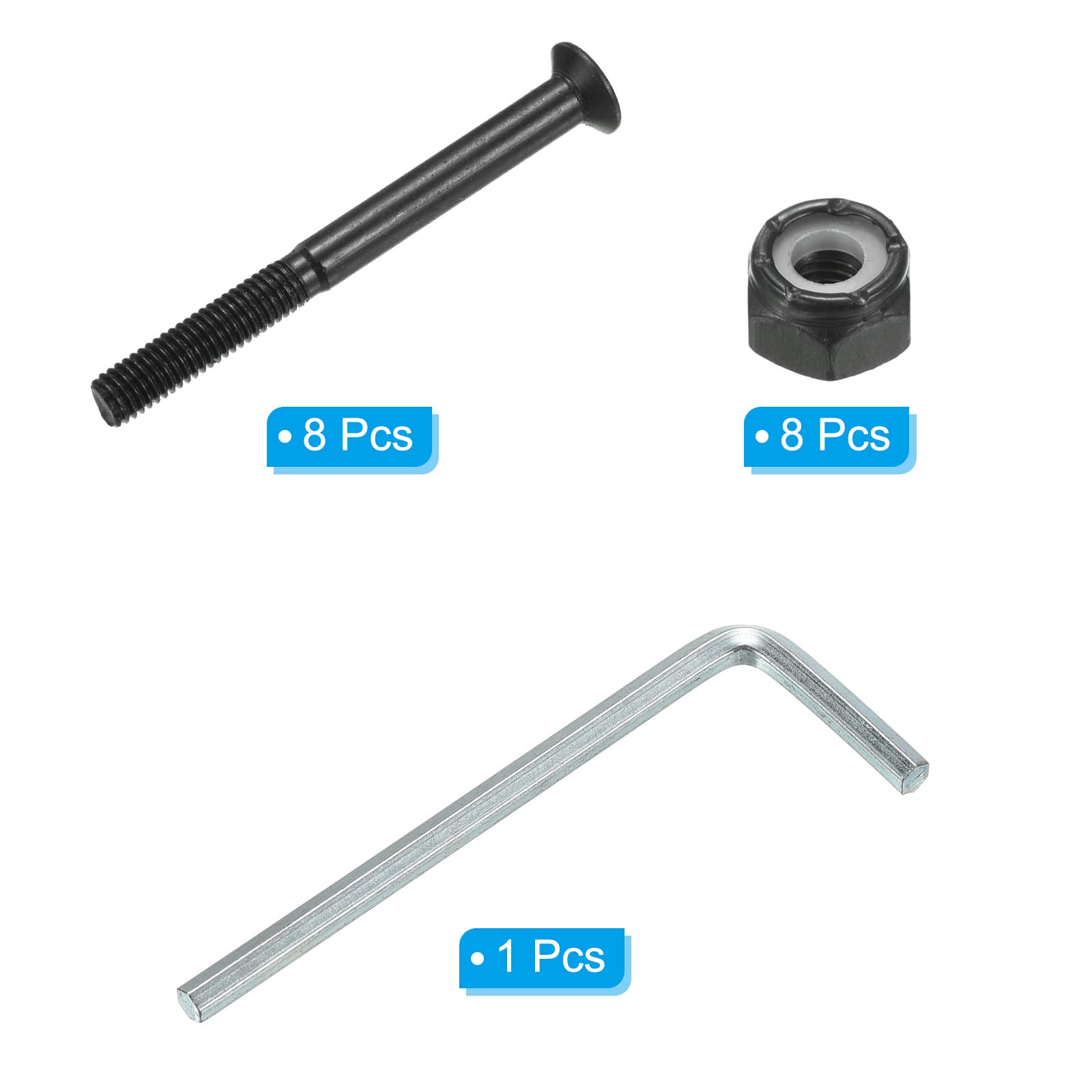 PATIKIL Kit De Montage Skateboard - 8 Vis Hexagonales, 8 Écrous Et Clé à Molette - Couleurs Assorties Pour Longboard Et Cruiser