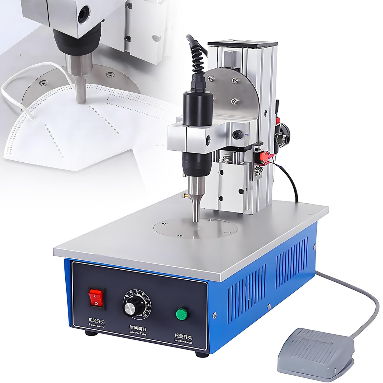 Ultraschall-Punktschweißgerät mit elektronischem Pedal, 1200 W Kunststoffschweißgerät für Nylon und Stoffe, 35 kHz Desktop-Punktschweißgerät, 400-600 Stück pro Stunde, 39 x 21,3 x 39 cm