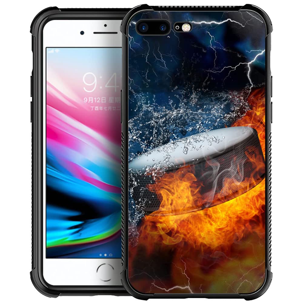 DAIZAG Case Compatible with iPhone 7/8/SE 2020,Shockproof Soft TPU Phone Case for Boy Men Gift Cover,Ice Fire Hockey