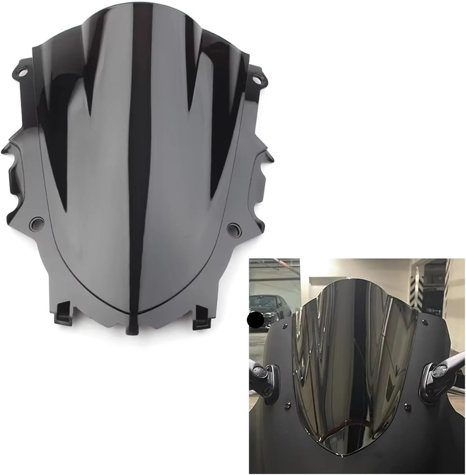 Parabrisas De Motocicleta Doble Burbuja para YZF-R3 2019 2020 2021 2022 Y 2023 Motocicleta Parabrisas(Negro)
