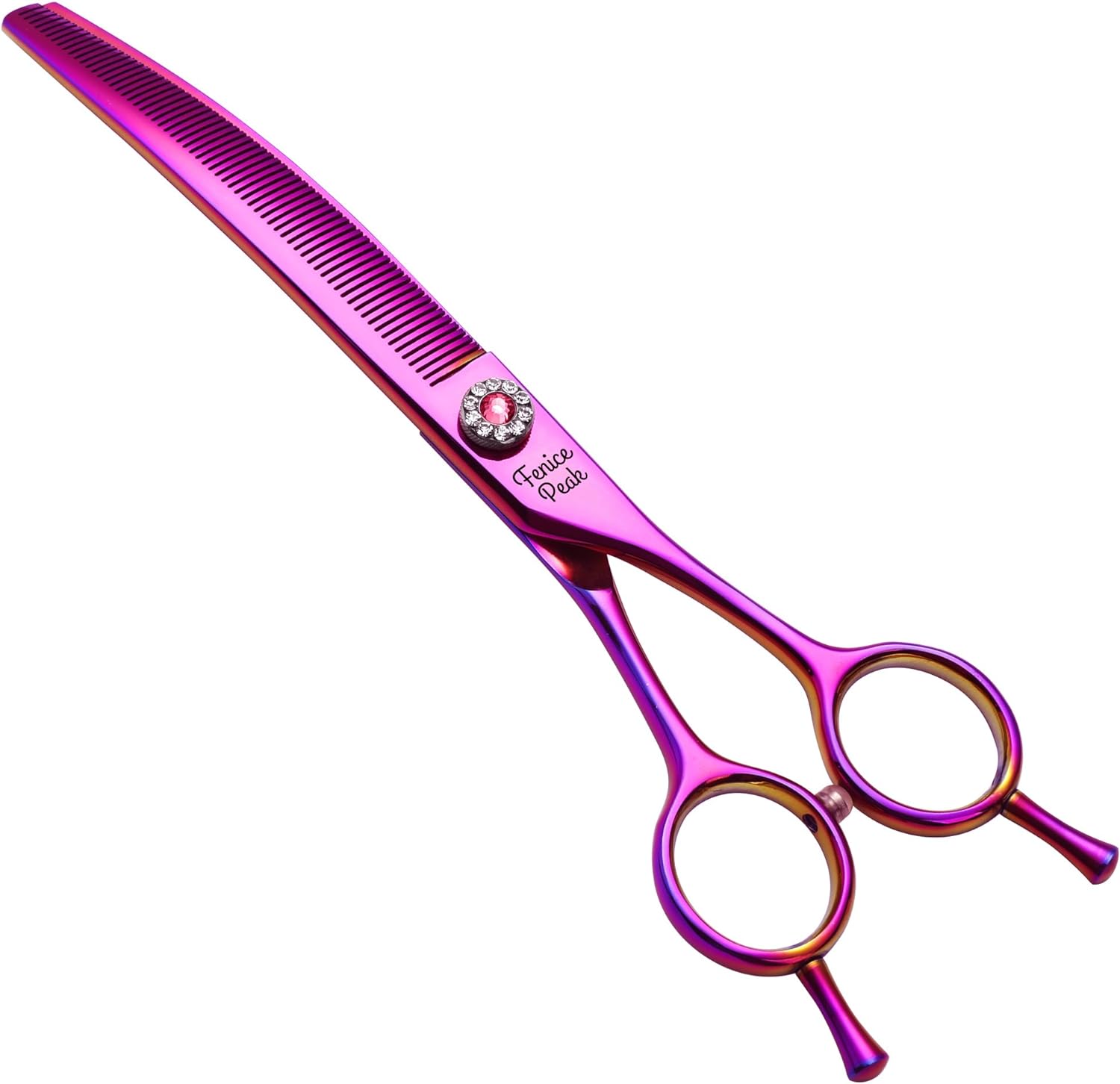 Fenice Peak Professional Dog Grooming Scissors Pet Curved Thinning Shears 7.0” Extremely Sharp Blades 440C Thinning Scissors Durable Smooth Motion & Fine Cut for Dogs and Cats (Multicolored)