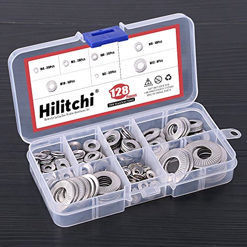 hilitchi 128-pcs m3 - m12 stainless steel washers metric 304 stainless steel belleville spring disc washer assortment set