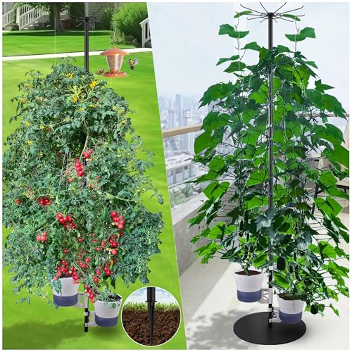 Tall Metal Plant Stand Outdoor/Indoor 72',Large Patio Plant Stand with Self-Watering Planter Pot & Hooks for Balcony,DIY Hydroponics Growing System Tower Garden Kit for large plants, Height Adjustable