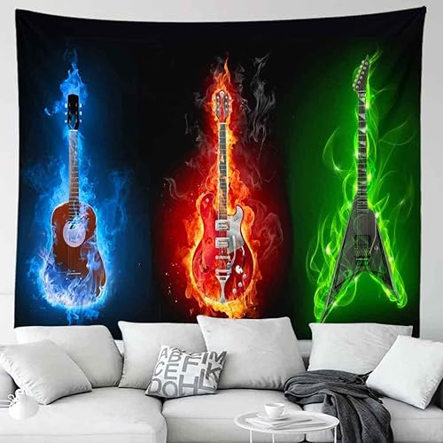 Miniatura 3 de BULOR Tapiz de pared de guitarra roja, verde y azul, guitarra eléctrica, arte de pared, instrumentos musicales, tapiz para colgar en la pared,