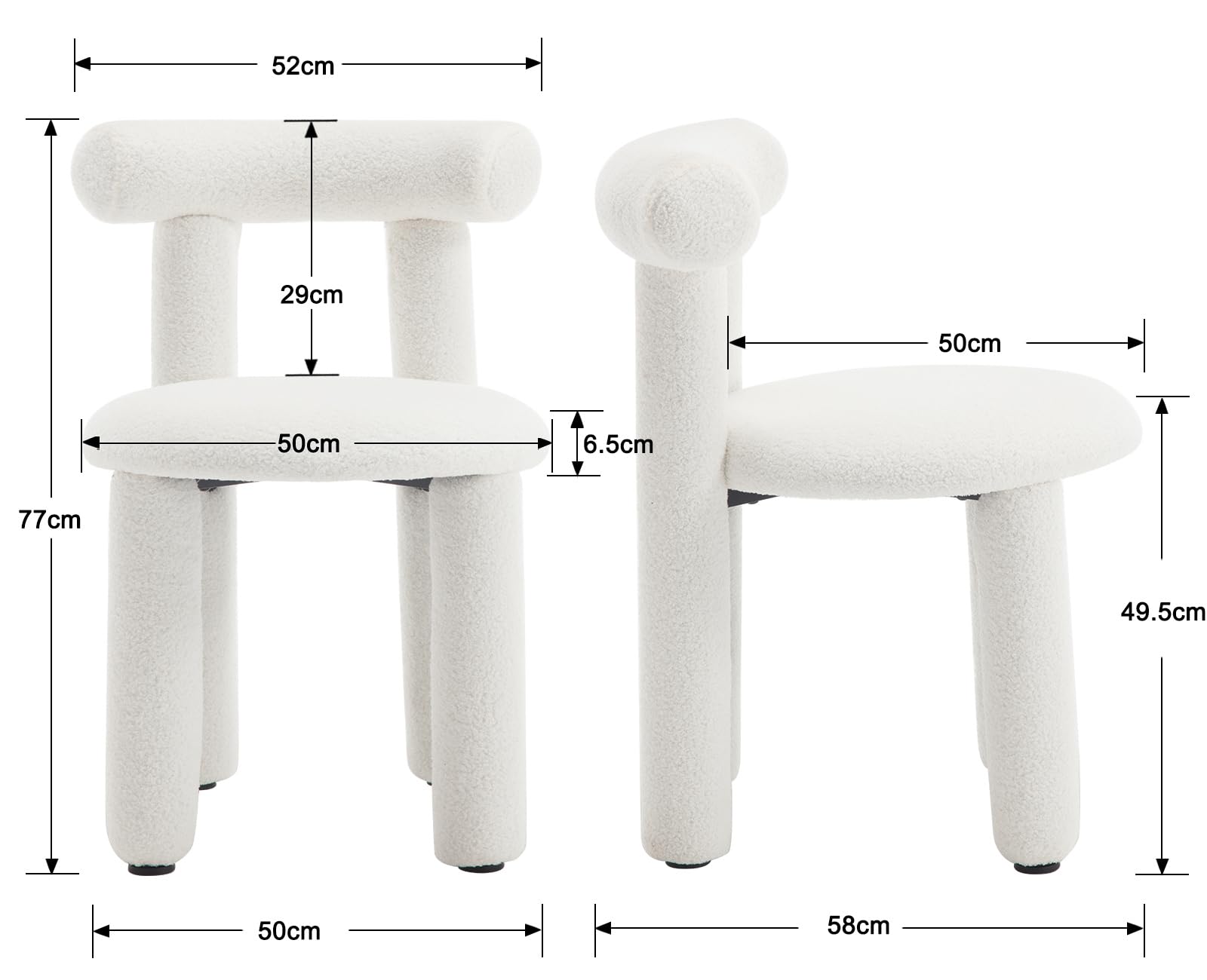 chairus Kitchen Dining Chairs Set of 2 Faux Fur Armless Side Chairs Upholstered Accent Chairs for Dining Room (White) — view 2