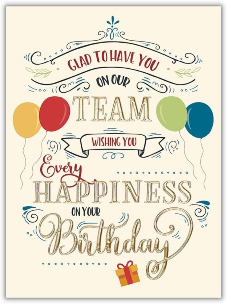 25 Employee Birthday Cards - Fun Typographic Design with Gold Foil Embossing - 26 Vanilla Envelopes - FSC Mix