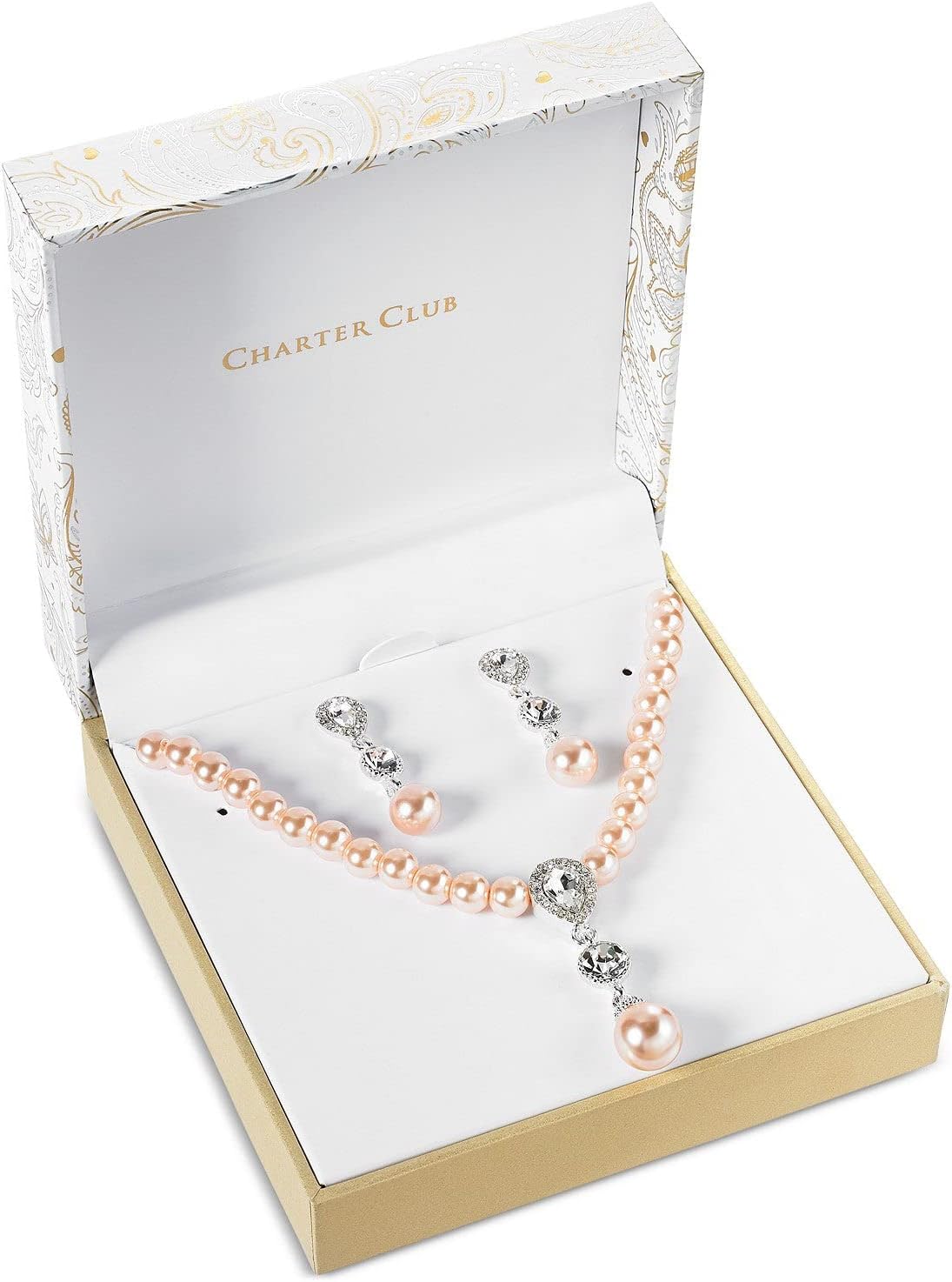 Charter Club Cubic Zirconia and Imitation Pearl Lariat Necklace & Drop Earrings