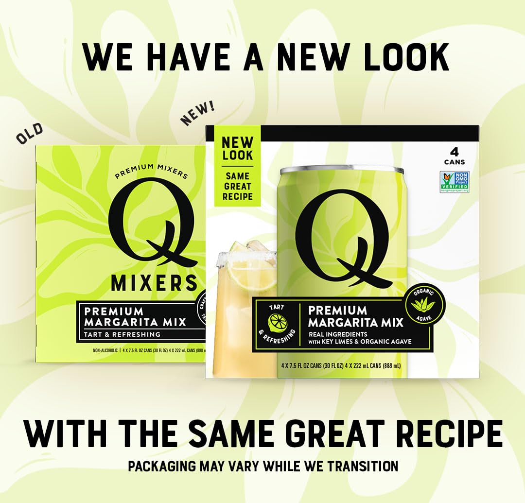 Q MARGARITA MIX with Real Key Limes & Organic Agave - Ideal for Cocktails & Mocktails - Real Ingredients & Perfectly Balanced | 80 Calories per Serving | 7.5 Fl Oz Cans (Pack of 24)